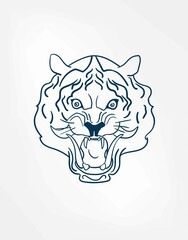 Wall Mural - tiger oni samurai mask vector line art sketch japanese design isolated