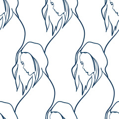 Wall Mural - girl face and body vector stained glass style seamless art line pattern