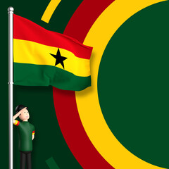 ghana flag with cute character illustration background