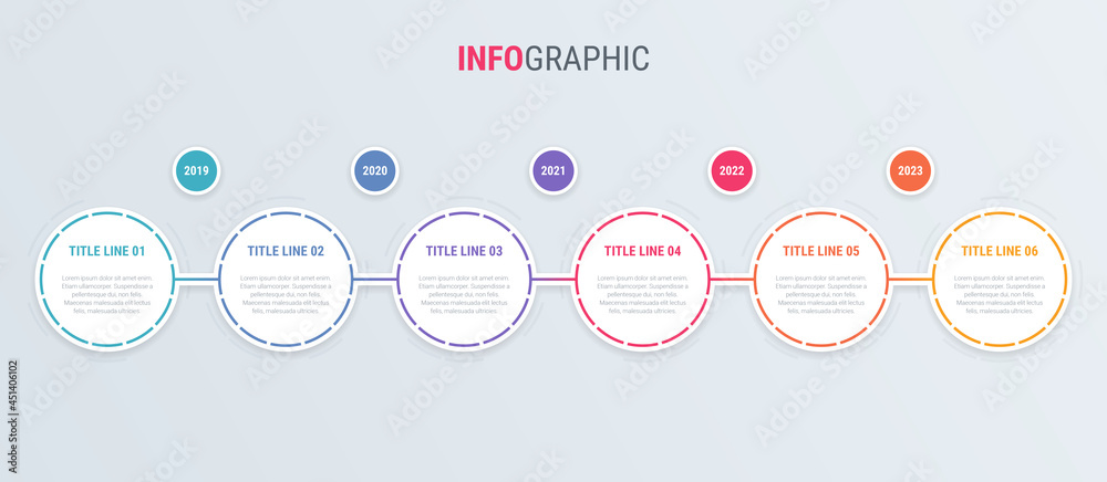 Infographic template. 6 steps rounded design with beautiful colors ...