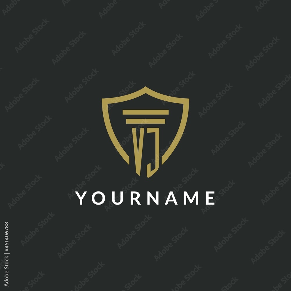 VJ initial monogram logo with pillar and shield style design Stock ...