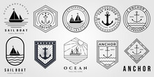 Set Of Anchor Logo And Bundle Of Ocean Sailing Boat Icon Vector Illustration Design
