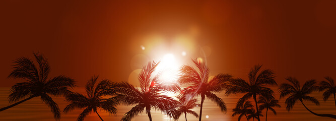 Wall Mural - tropical palms beach sunset