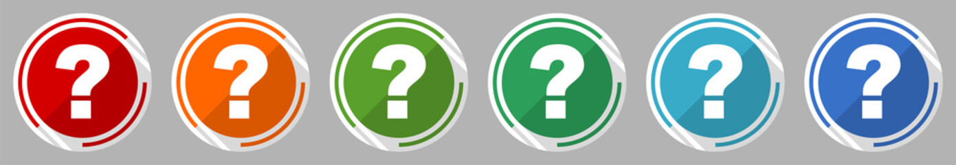 Leinwandbilder - Question mark icon set, vector illustration in 6 colors options for webdesign and mobile applications, flat design symbol