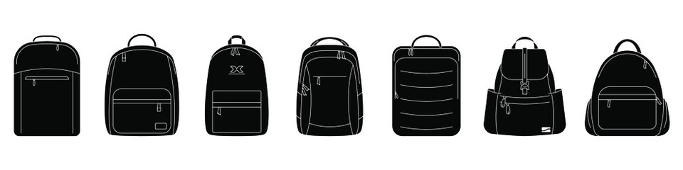 Wall Mural - backpack icon. vector illustration. set of black backpack icons. isolated backpack icons