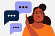 Dark-skinned, black girl rejecting negative opinions, gossips. Colored flat vector illustration. Character design