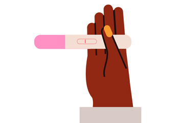 Black woman holding a negative pregnancy test, one stroke. Colorful flat vector illustration on white background