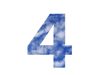 number 4 of the alphabet made with a blue sky and white clouds