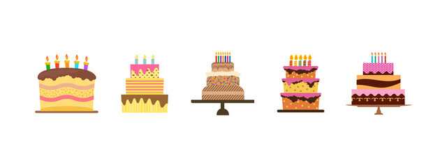 Wall Mural - Sweet birthday cakes with burning candles