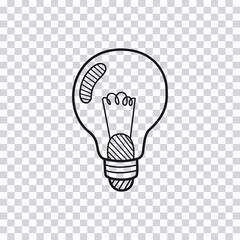Poster - Hand drawn light bulb isolated on transparent background. Idea concept. Vector illustration.