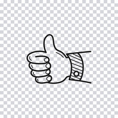 Poster - Hand drawn thumbs up isolated on transparent background. Vector illustration.