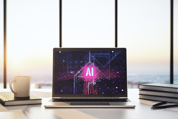 Aufkleber - Creative artificial Intelligence symbol concept on modern computer monitor. 3D Rendering