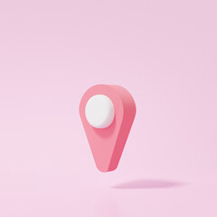 Fototapete - Pin pointer icon, Map location, GPS, travel navigation concept. website, Minimal cartoon style on pink background 3d render. illustration