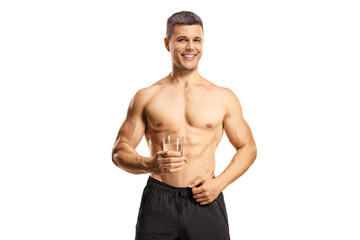 Sticker - Shirtless muscular guy holding a glass of water