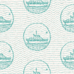 Wall Mural - Aegean teal cruise ship linen nautical  seamless background with wave texture. Summer coastal living style home decor. Marine sailing yacht marina style. Turquoise blue dyed washed textile pattern.