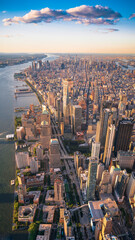 Fototapete - Aerial view New York City Skyline with Freedom Tower at Sunset