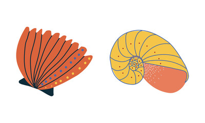 Poster - Doodle Ornamental Seashell with Hard Marine Shell Vector Set