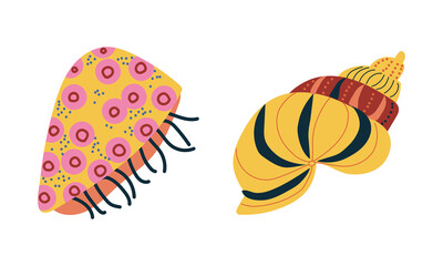 Poster - Doodle Ornamental Seashell with Hard Marine Shell Vector Set