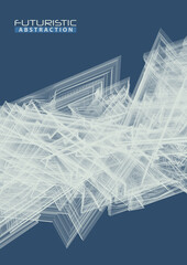 Poster - Futuristic abstraction. Chaotic thin lines on dark azure background