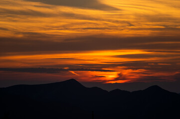 Wall Mural - beautiful colorful sunset in the ukrainian carpathians