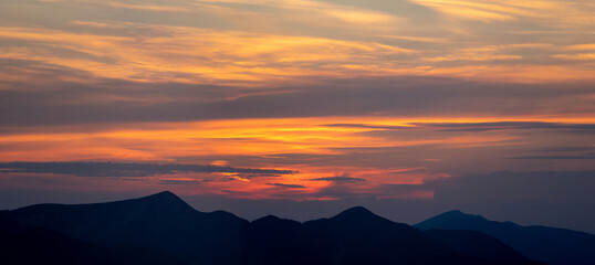 Wall Mural - sunset panorama in the carpathian mountains in summer, beautiful landscape