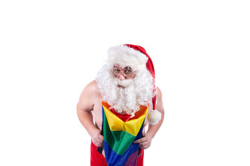 Funny gay Santa Claus with a flag.