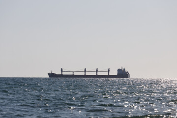 Poster - Russia. Tuapse 08.08.2021 cargo ship sails on the sea