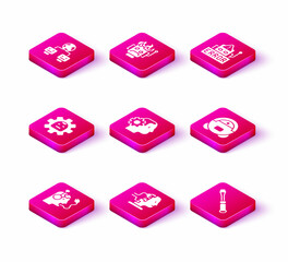 Poster - Set Robot charging battery, for maintenance, Humanoid robot, Screwdriver, vacuum cleaner, Error and burned out icon. Vector