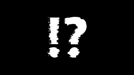 Poster - question mark and exclamation point with glitch effect animation. Retro, colorful video footage, 4K	
