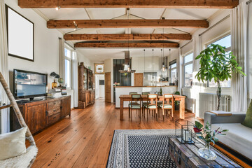 Wall Mural - Kitchen and the dining room of a modern apartment