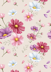 Sticker - Hand drawn cosmos flower pattern