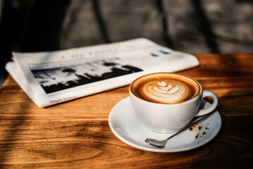 Wall Mural - Coffee Shop Cafe Latte Cappuccino Newspaper Concept