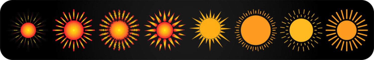 Canvas Print - A set of isolated icons and shapes showing the sun in different colors that suit the uses of magazin