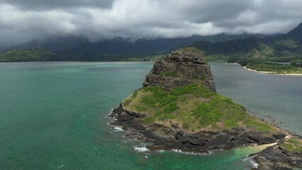 Wall Mural - Drone view off the coast of the North Shore of Oahu, Hawaii. 