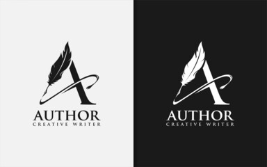 Poster - Initial Letter A Logo Combined with Feather Pen Silhouette. Elegant Monogram Vector Logo Design.