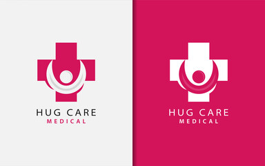 Wall Mural - Medical Cross Logo Combined with Hug Care People Logo Design.