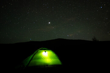 Wall Mural - beautiful night landscape, vacation with a tent in the mountains