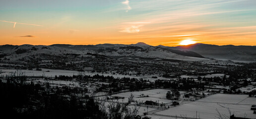 Poster - Evening view of the snowy winter sunset over Vernon BC