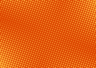 Wall Mural - Pop art background. Halftone comic dotted pattern. Orange print with circles. Cartoon vintage texture. Superhero wow backdrop. Geometric duotone wallpaper with half tone effect. Vector illustration.