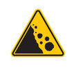Vector yellow triangle sign - black silhouette landslide. Rockfall. Danger of avalanche. Isolated on white background.