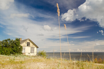 Canvas Print - Abandoned wooden house very close to the sea.