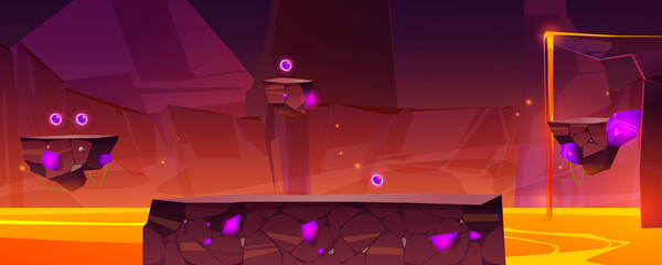 Poster - Game level background with platforms over lava