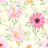 Fototapeta Sypialnia - watercolor floral and leaves seamless pattern