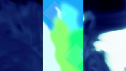 Poster - Animation of green and blue forms on vertical screen, over undulating dark grey background