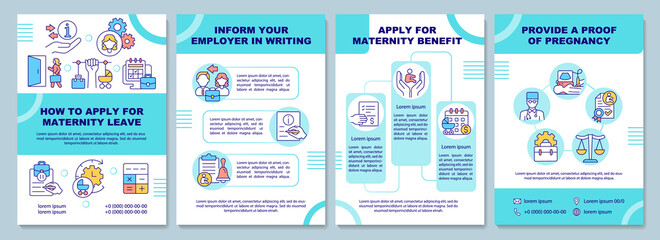 How to apply for maternity leave brochure template. Flyer, booklet, leaflet print, cover design with linear icons. Vector layouts for presentation, annual reports, advertisement pages