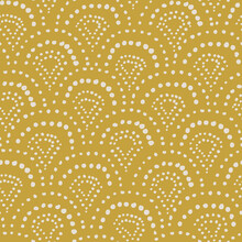 Boho Seamless Pattern With Wavy Scalloped Shapes. Hand-drawn Dots And Arcs Abstract Background. 