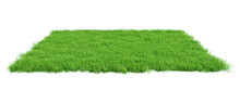 Squared Surface Patch Covered With Green Grass Isolated On White Background. Realistic Natural Element For Design. Bright 3d Illustration.