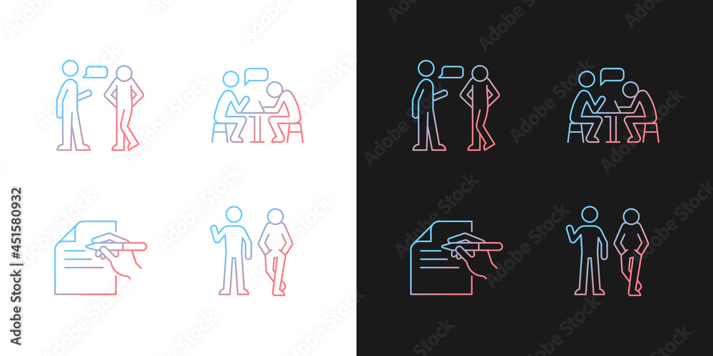Understanding in communication gradient icons set for dark and light ...