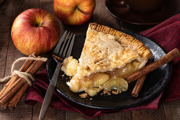 Slice of apple pie on a plate