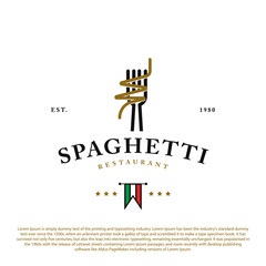 Vintage retro Italian spaghetti pasta noodle logo vector template on white background